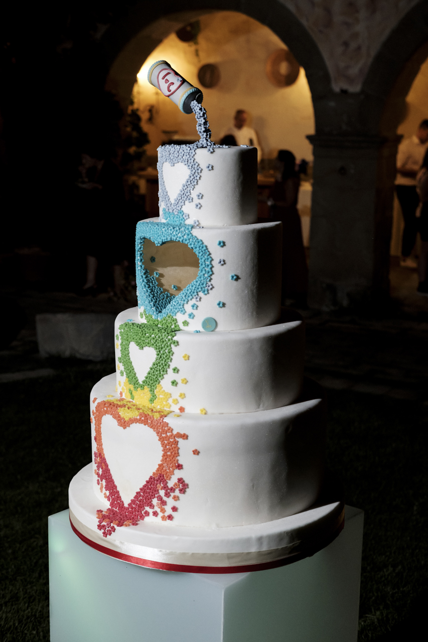 Rainbow Italian wedding in Cagliari rainbow wedding cake