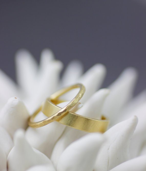 handmade set of skinny 18k gold wedding rings, $695.00, Lolide