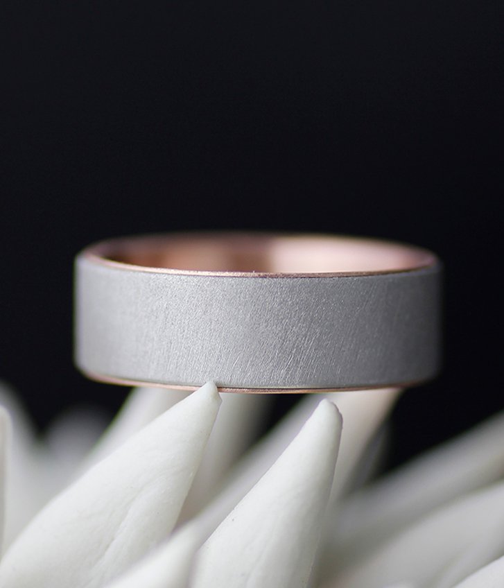 gold lined ultra matte flat wedding band for all genders, $875.00, lolide