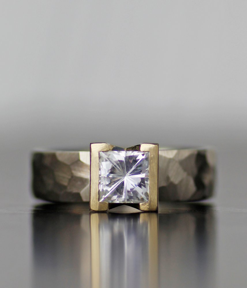 lodestar engagement ring / wedding band set moissanite women's wedding ring 14k gold, palladium, $1,495.00, lolide