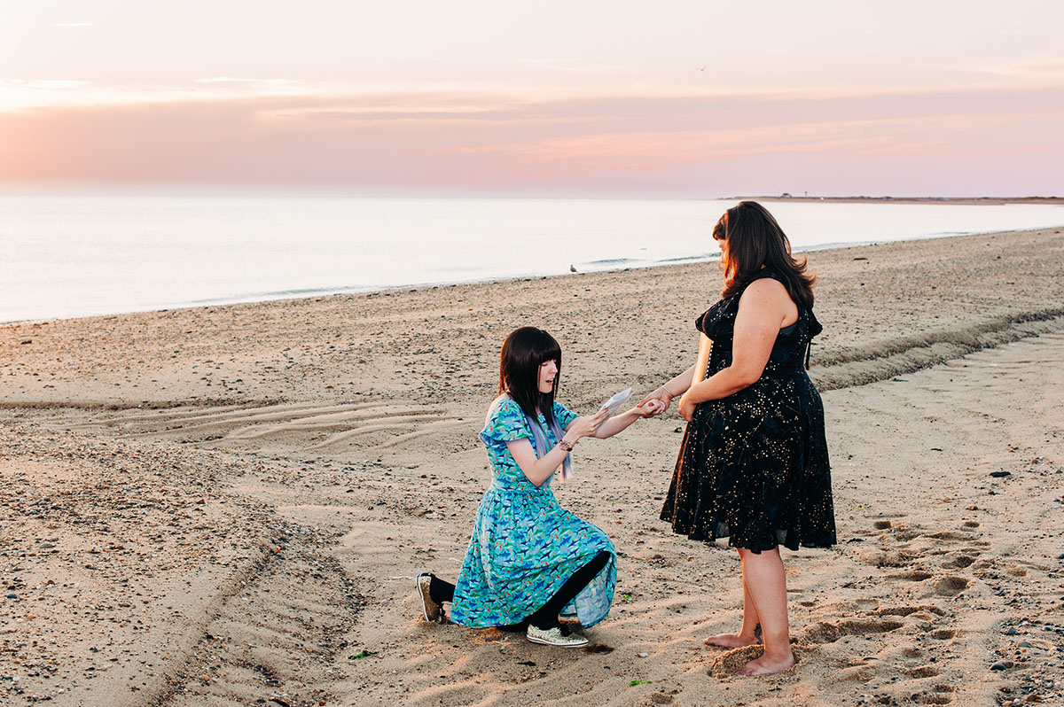 I proposed to my high school sweetheart—here's how we make it work two brides lesbian couple beach engagement books literature Harry Potter