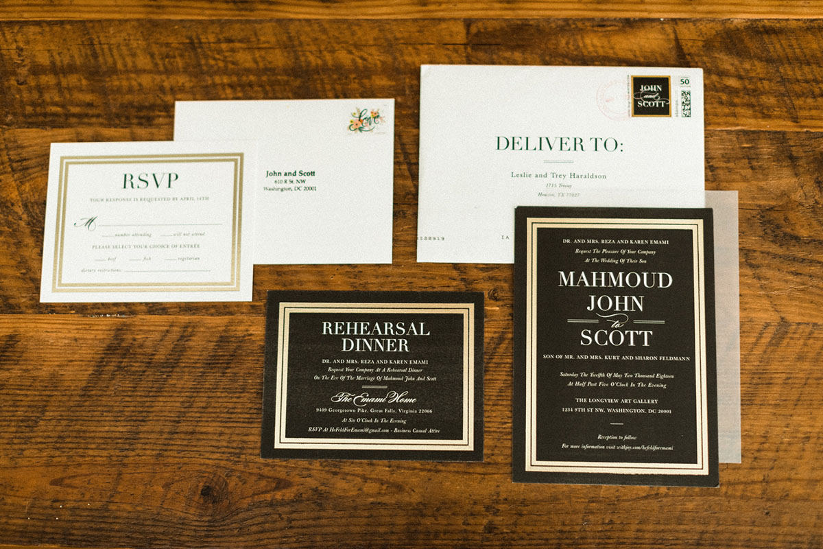 Energetic, colorful wedding in Washington, D.C. black and white elegant stationery invitations