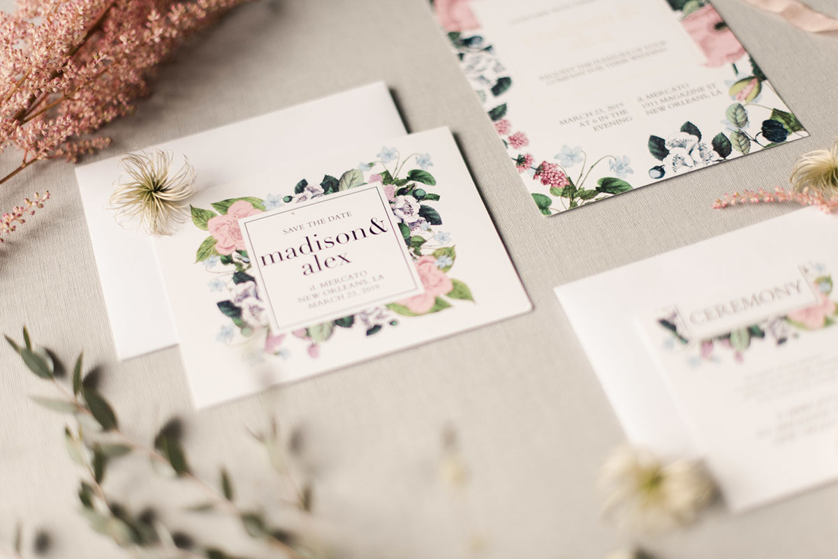 Floral wedding inspiration in New Orleans, Louisiana invitations