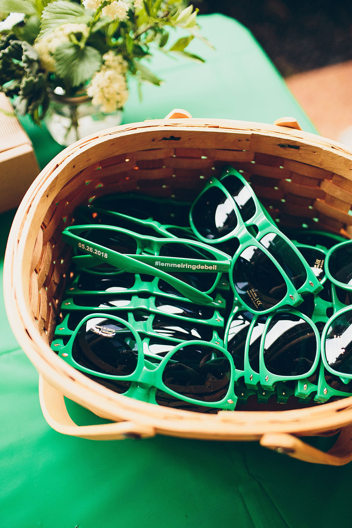 Flower farm wedding with s'mores bar green sunglasses