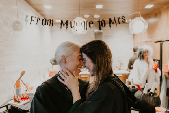 We spoke to the couple behind that epic Harry Potter proposal two brides J.K. Rowling Draco Malfoy wizard scavenger hunt Slytherin books from Muggle to Mrs.