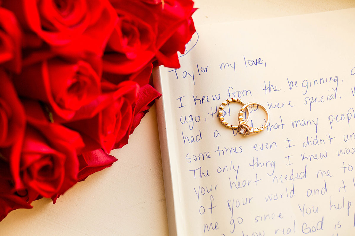 Red midnight romance wedding rose wedding rings letter