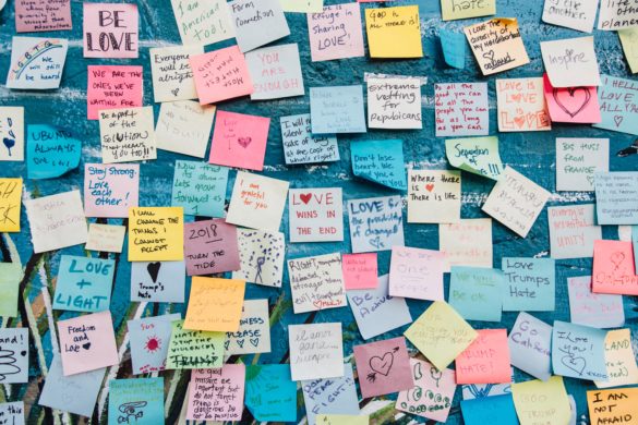 I learned to survive my sexual assault by writing love letters blue wall Post It Notes