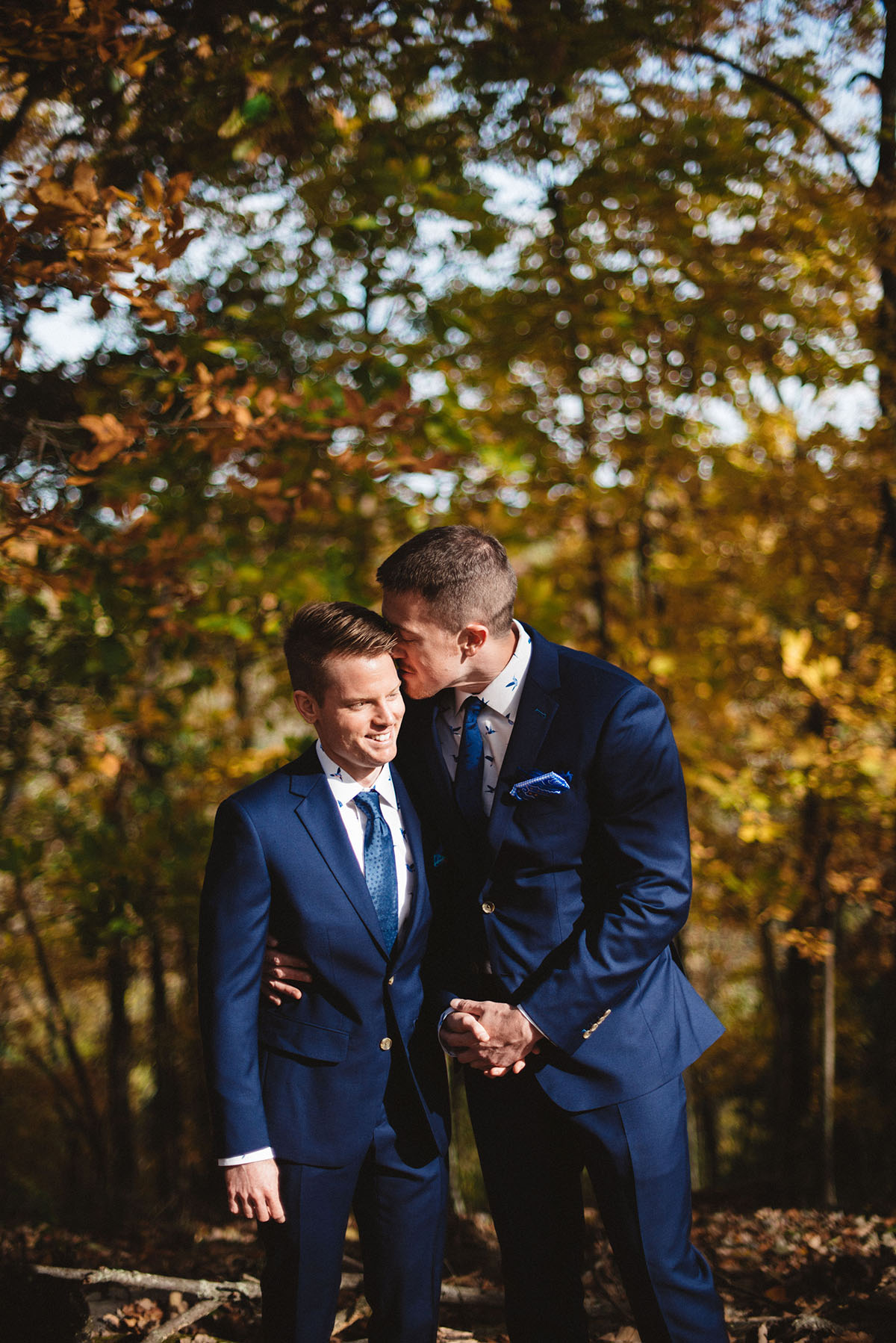 This astronomer's celestial-inspired wedding is literally out of this world Dyer Observatory navy blue tuxedos space constellations stars astronomy telescope autumn kiss