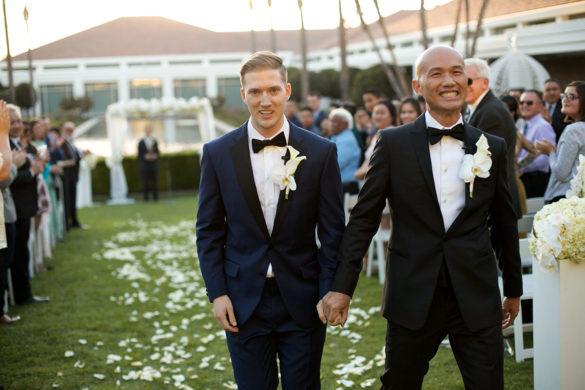 You'll want to a be a guest at this couple's Beauty and the Beast inspired wedding two grooms tuxedos tuxes just married