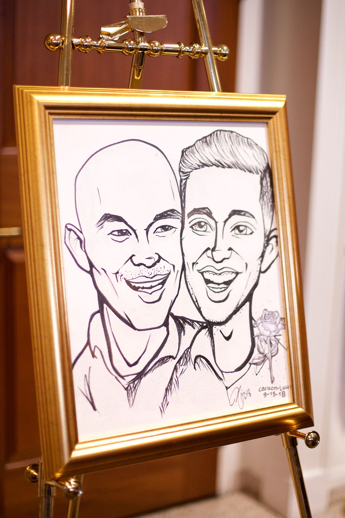 You'll want to a be a guest at this couple's Beauty and the Beast inspired wedding framed caricature