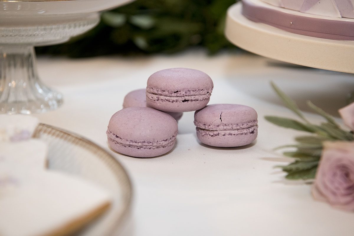 Romantic ivory and purple wedding inspiration macaroons
