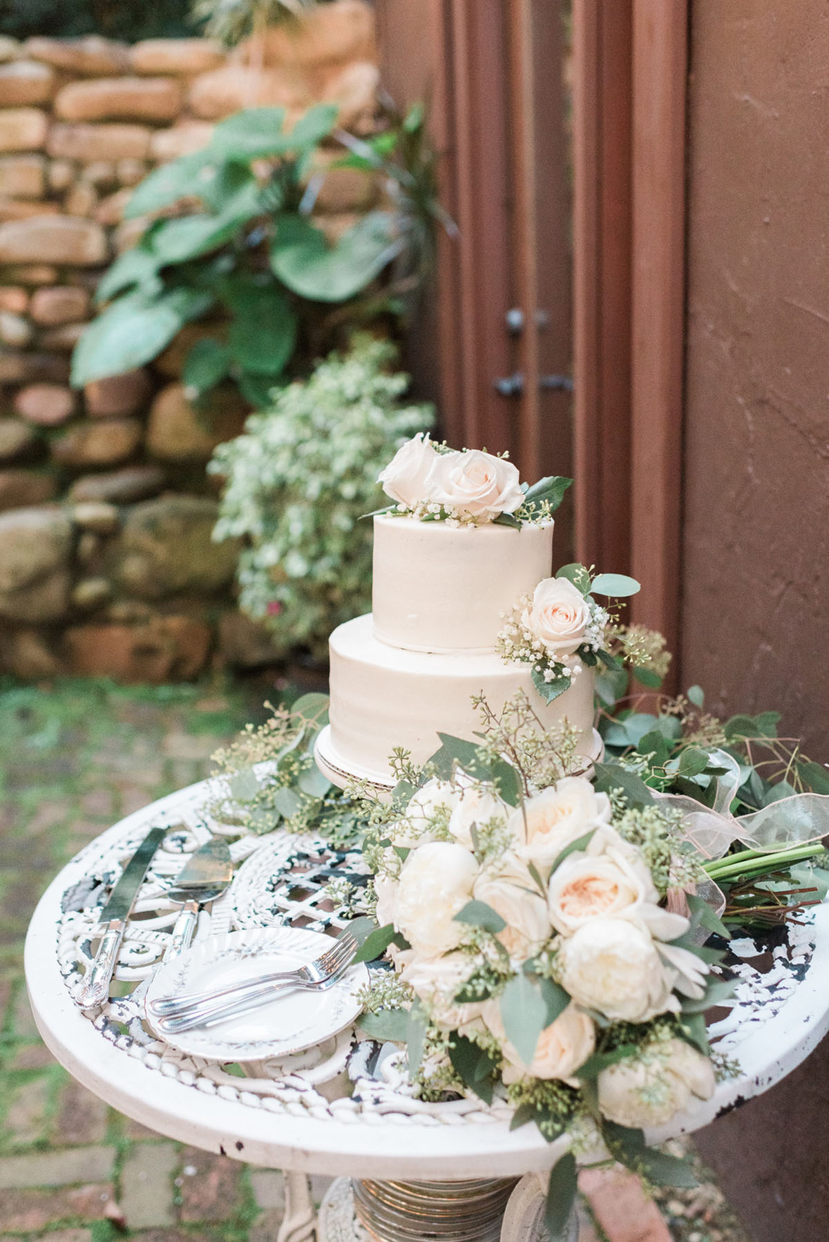 Storybrook Farm wedding in Jonesborough, Tennessee two brides blush dress all white suit cake