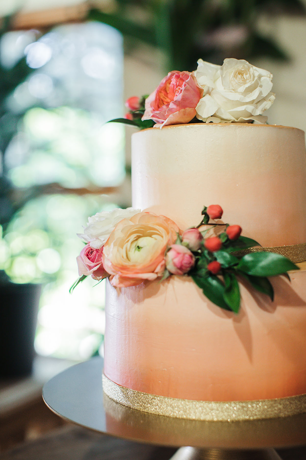 Eclectic bohemian mountain fairytale wedding blush pink roses wedding cake