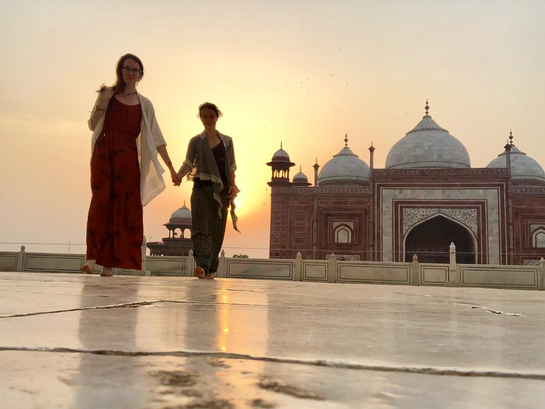 Engagement photos at the Taj Mahal two brides lesbian wedding India travel