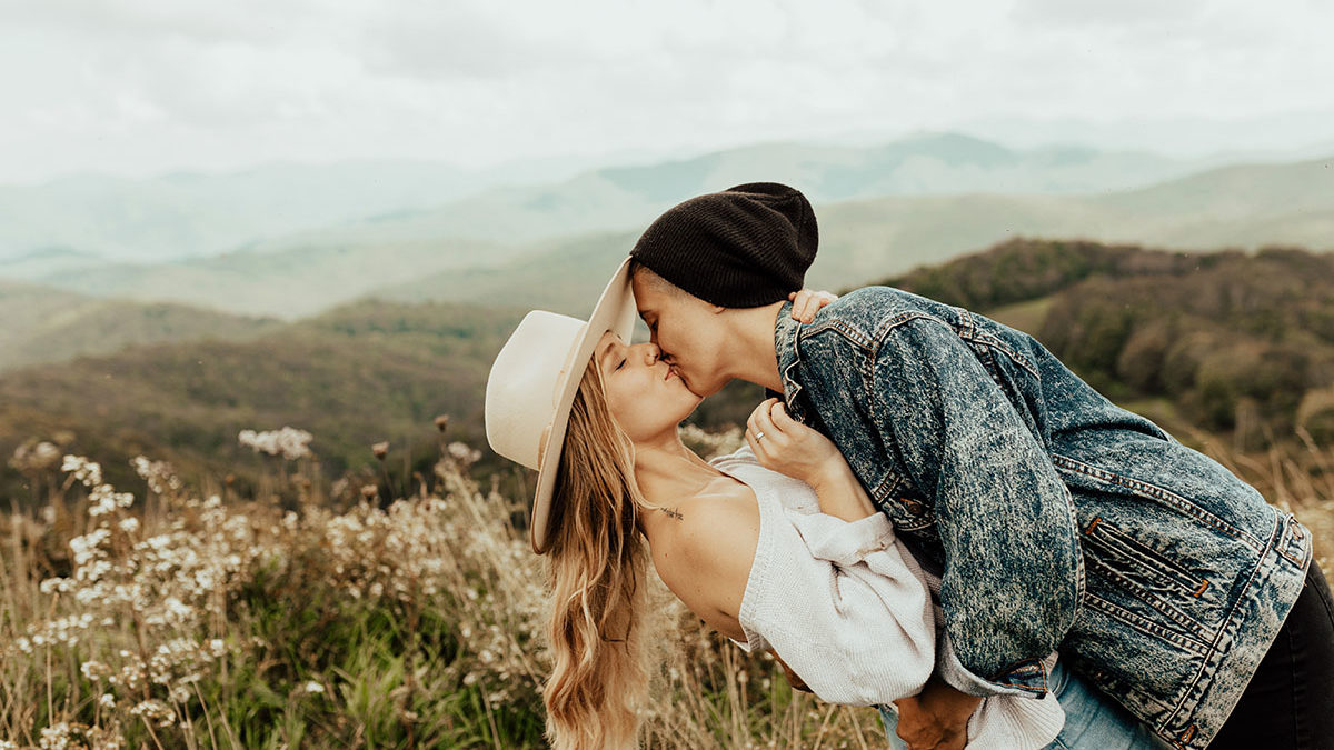 Adventure engagement photos in the mountains