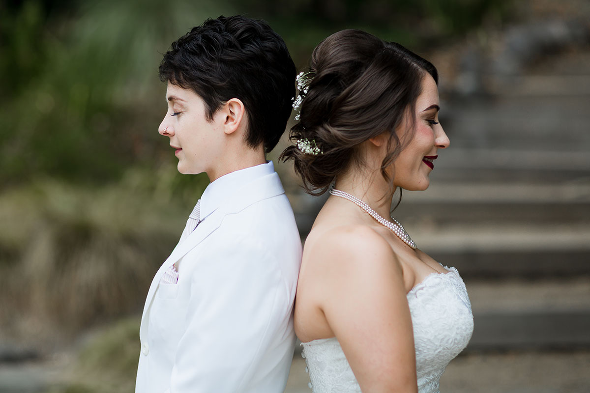 Rustic, elegant wedding in San Rafael, California 3 piece white tux tuxedo white dress
