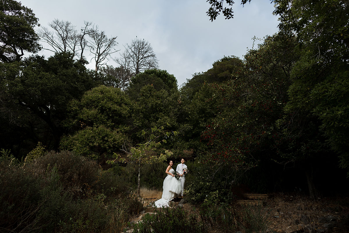 Rustic, elegant wedding in San Rafael, California 3 piece white tux tuxedo white dress