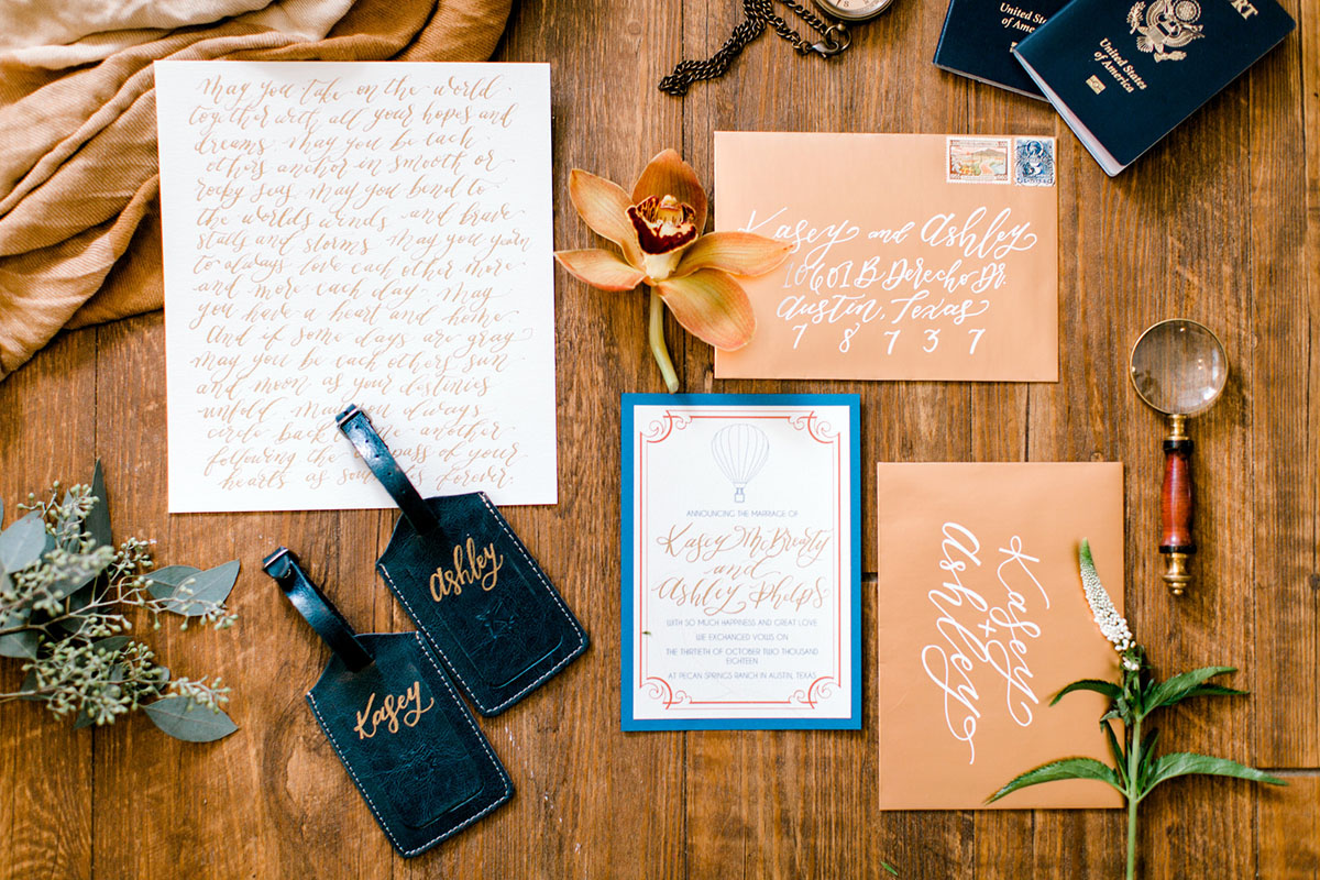 This travel-inspired hot air balloon elopement will seriously lift your heart invitations