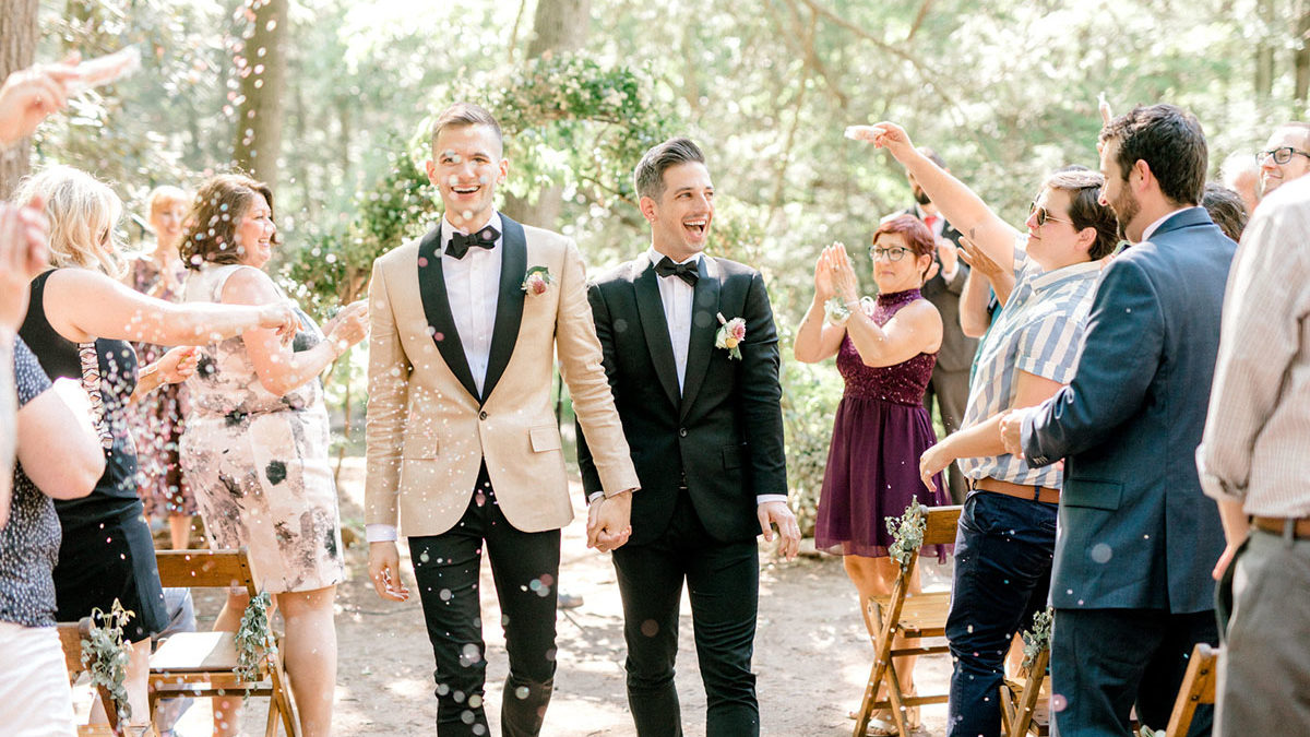 Intimate summer wedding in the woods surrounded by nature