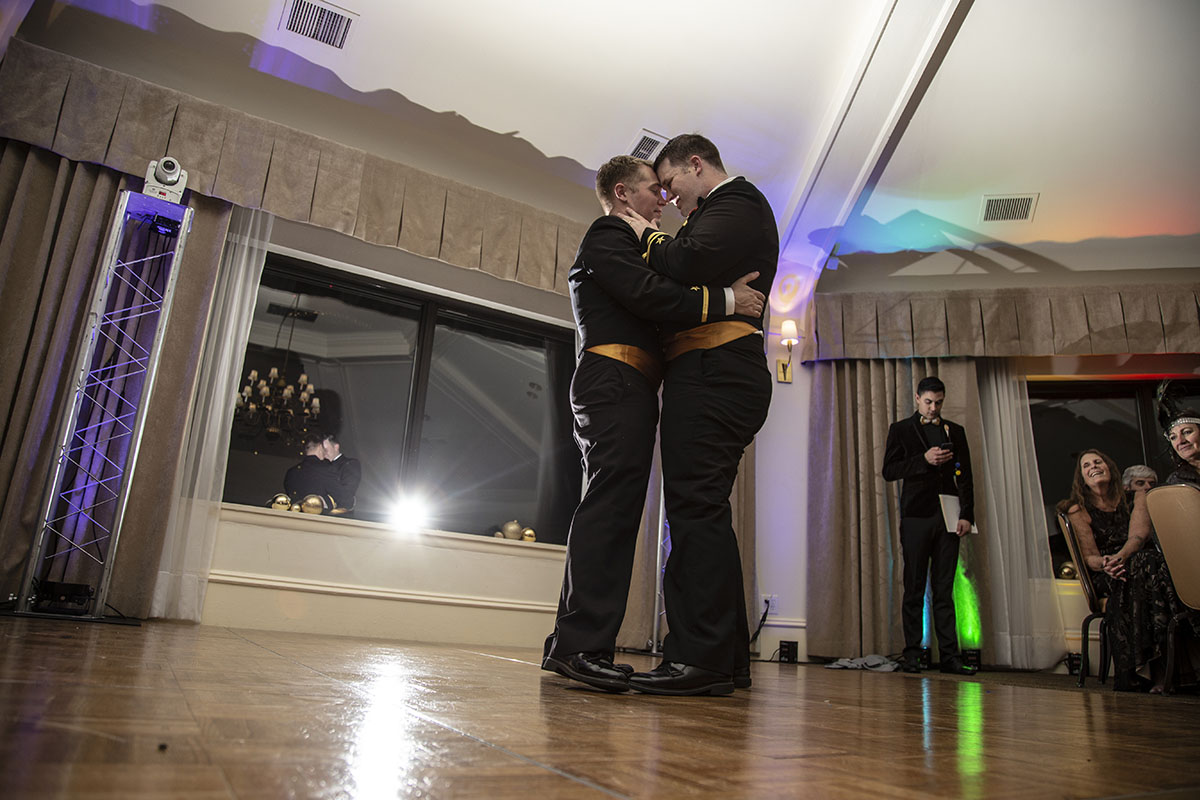 Glamorous 1920s themed wedding with an epic drag reception two grooms gay military wedding dance
