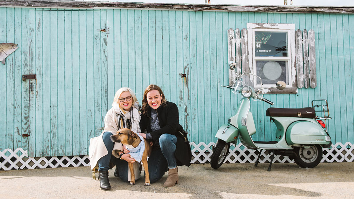 This couple took photos with their dog at Downeast Cider in Boston