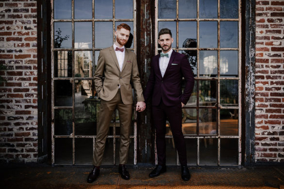Sherlock Holmes inspired moody wedding inspiration in France two grooms tuxedos