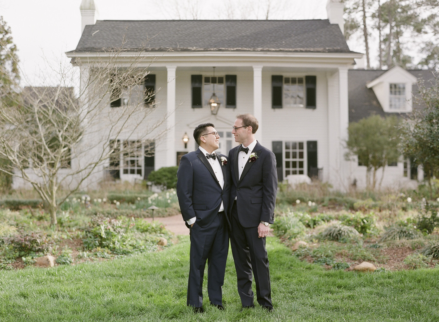 Spring countryside wedding with Mexican traditions two grooms suits bow ties Chapel Hill gay wedding North Carolina March barn