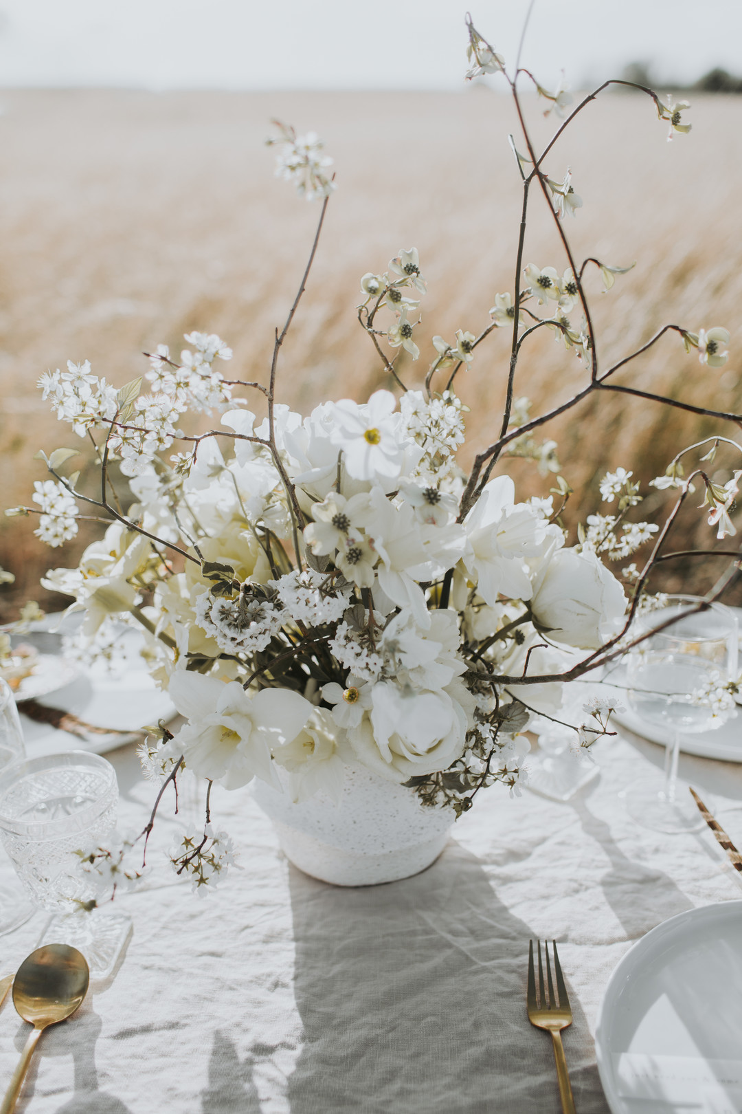 Monochromatic countryside double wedding inspiration two brides two grooms outdoors elopement intimate wedding flowers
