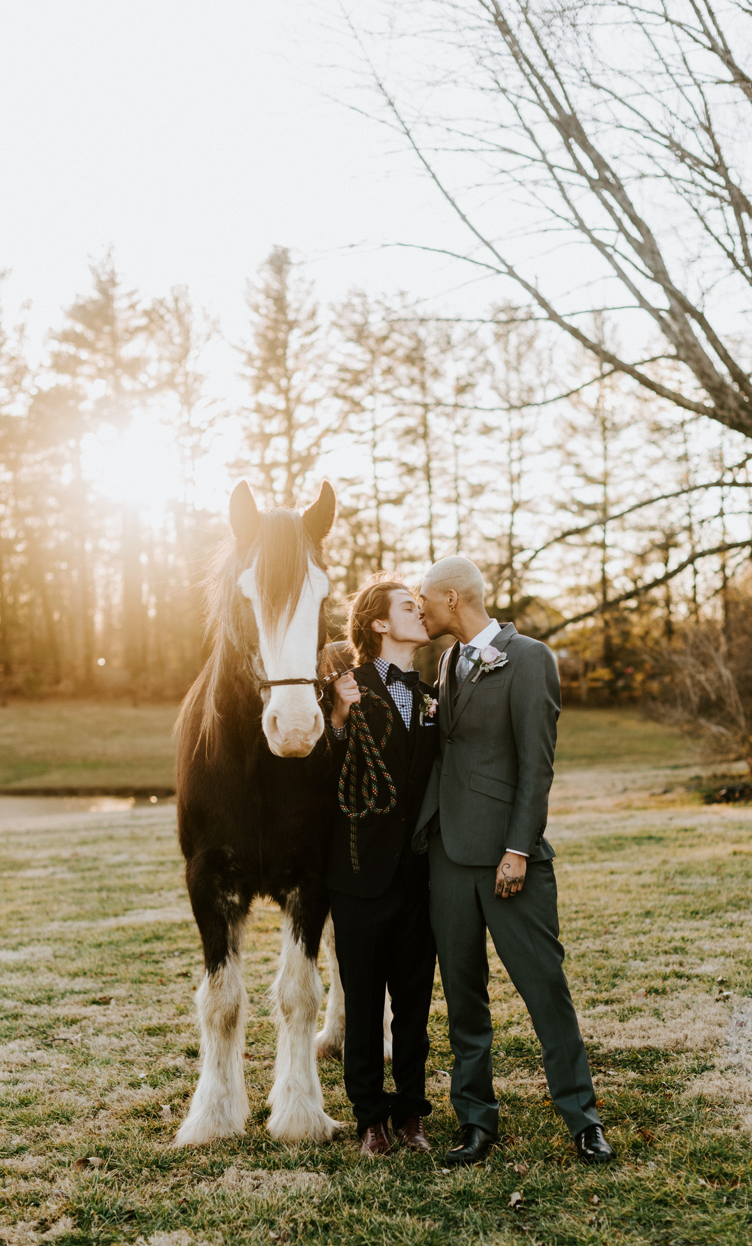 Rustic, moody farm wedding inspiration in Purcellville, Virginia two brides two grooms double wedding styled shoot horse