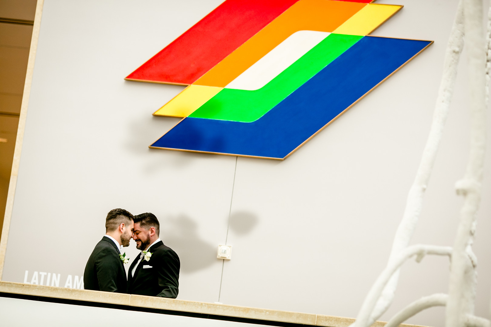 Black tie wedding at the Blanton Museum in Austin, Texas LGBTQ+ weddings two grooms luxury elegant