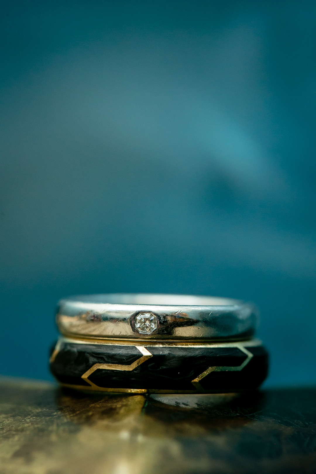 Black tie wedding at the Blanton Museum in Austin, Texas LGBTQ+ weddings two grooms luxury elegant rings