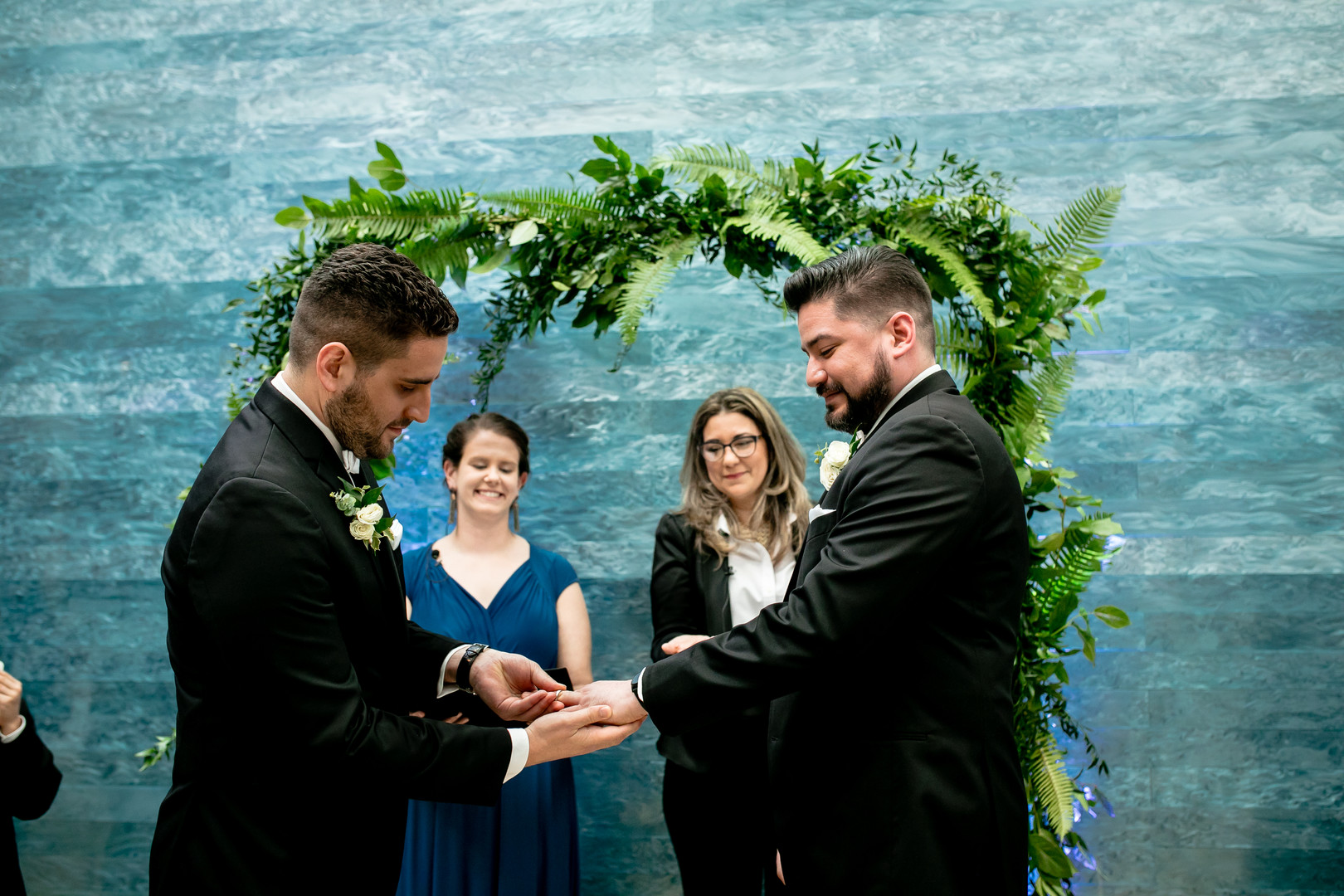 Black tie wedding at the Blanton Museum in Austin, Texas LGBTQ+ weddings two grooms luxury elegant vows