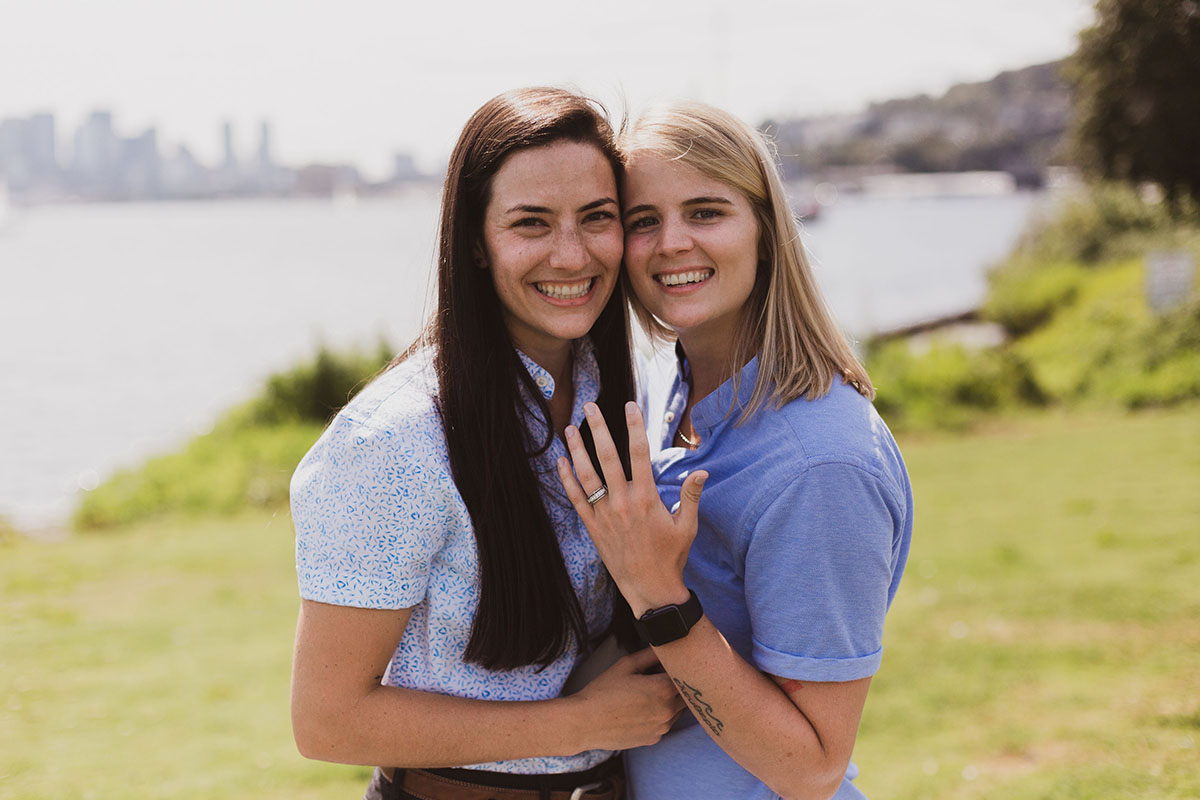 This scavenger hunt at Gas Works Park ends with a proposal LGBTQ+ weddings engagements Seattle Washington two brides