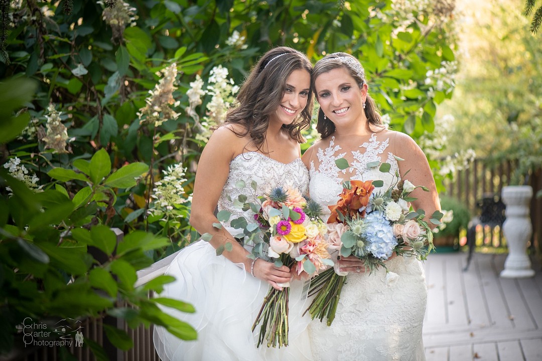 Elegant garden wedding at historic mansion in Hudson, New York LGBTQ+ two brides countryside outdoors sunset lesbian wedding estate