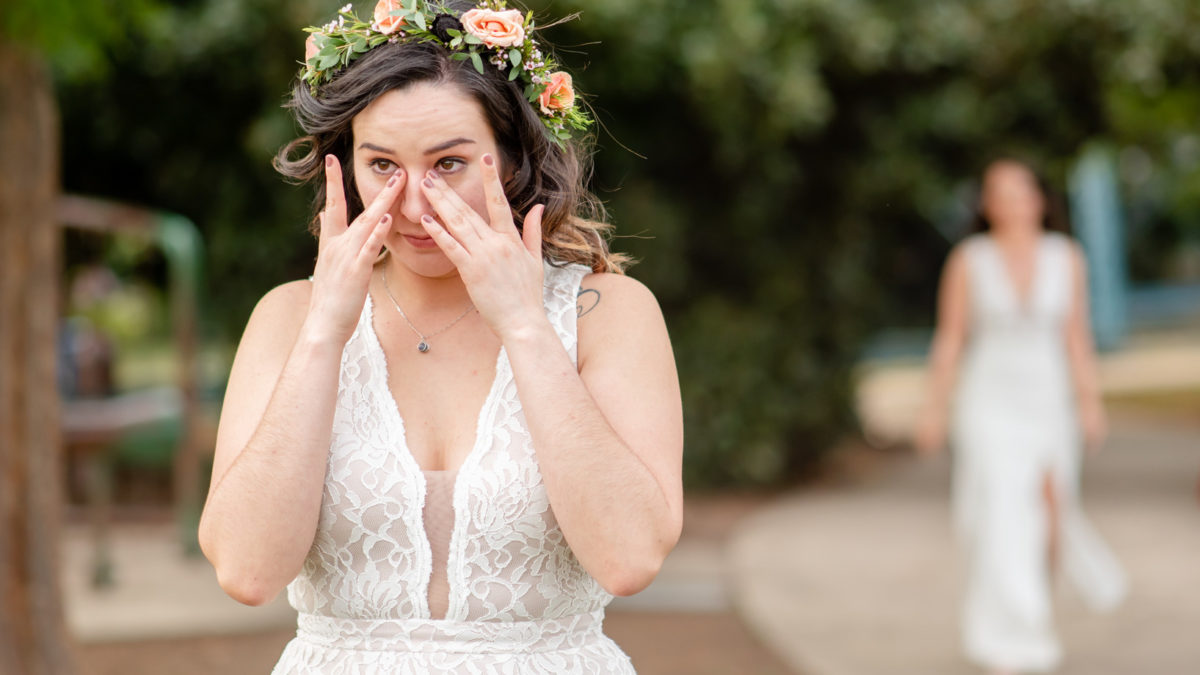 The surprise first look for this spring park elopement will give you the feels