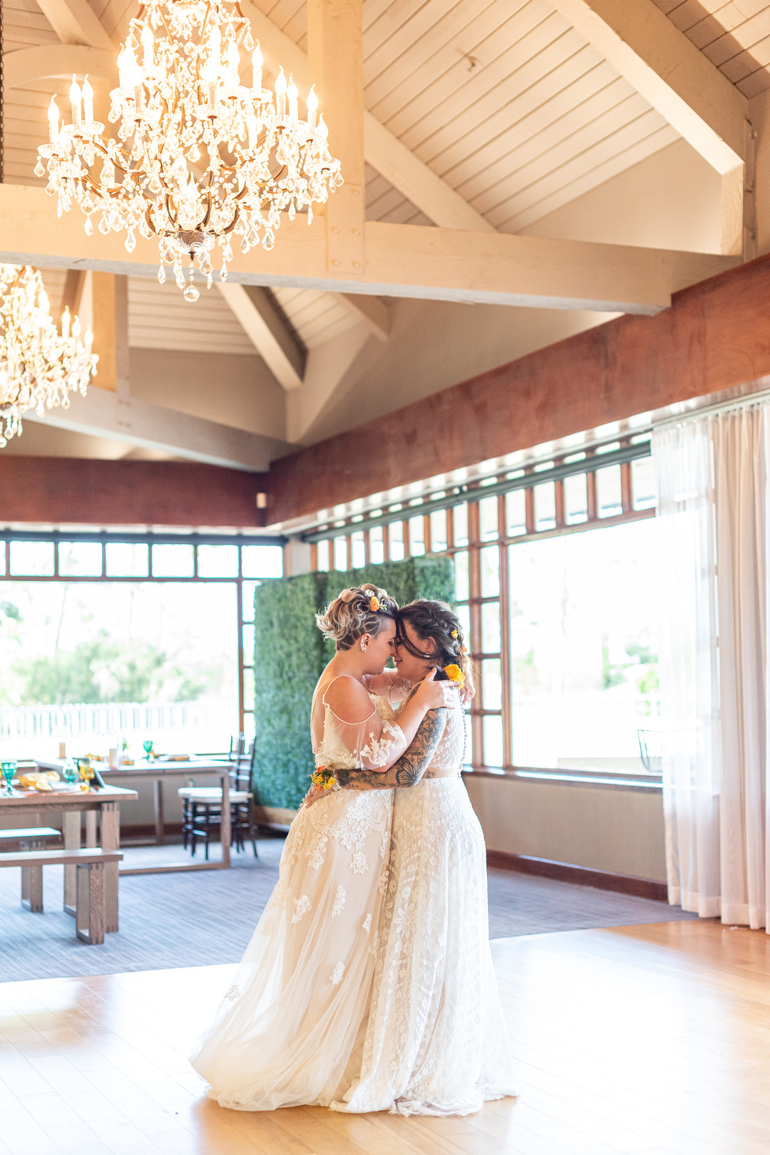Teal and orange fall wedding inspiration in Lake Mary, Florida LGBTQ+ weddings styled shoot blue orange wedding jumpsuit