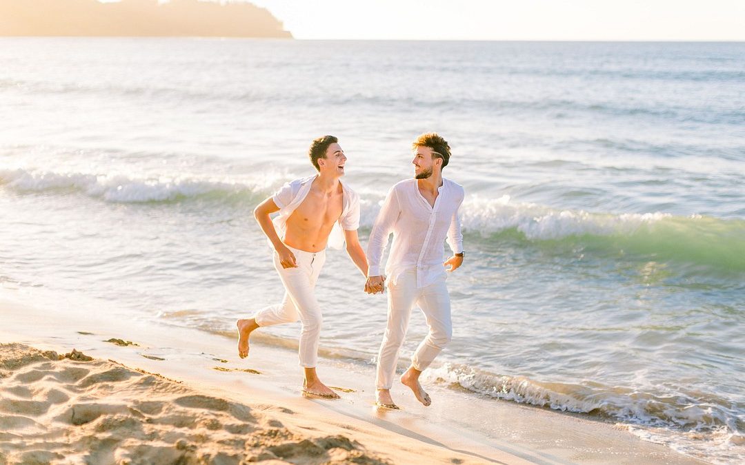 Romantic engagement photos on the beach in Kauai, Hawaii