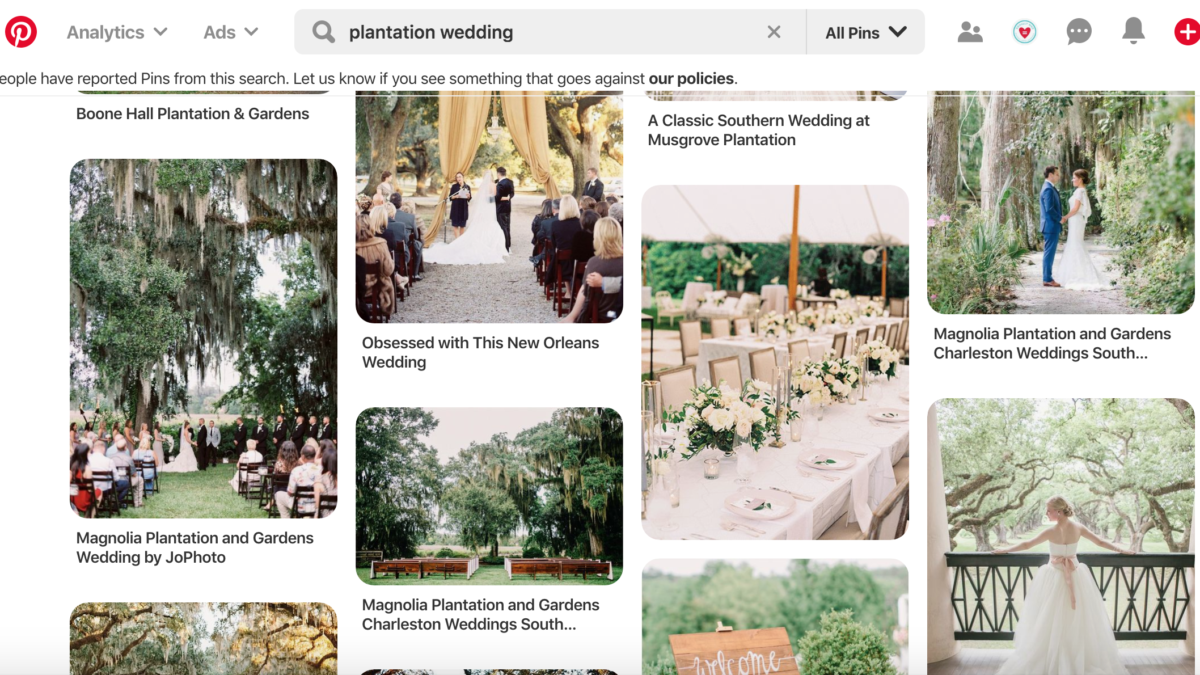 The Knot, Pinterest and Zola will stop promoting plantation weddings