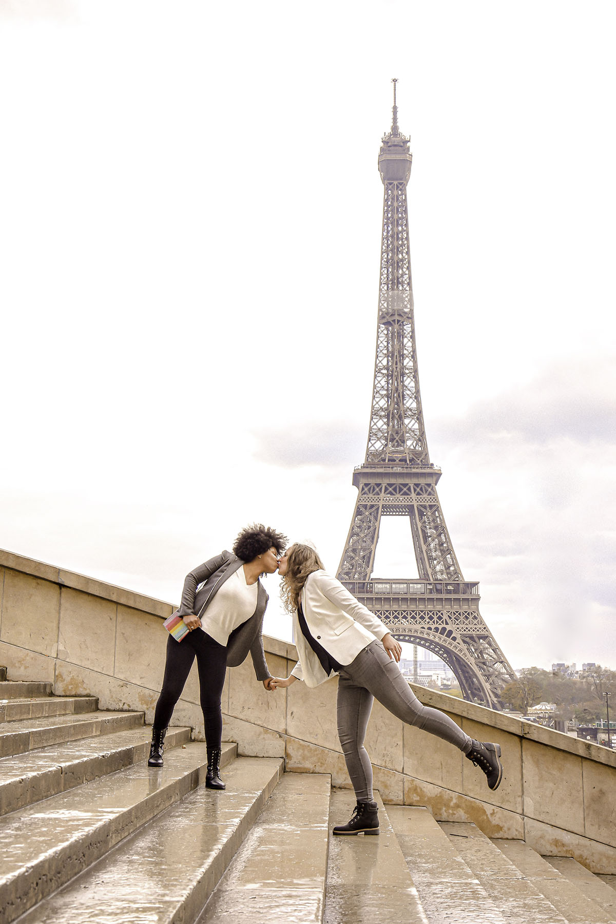 We love the adorable way these two marriers announced their wedding day two brides Paris Eiffel Tower family son wedding announcement engaged