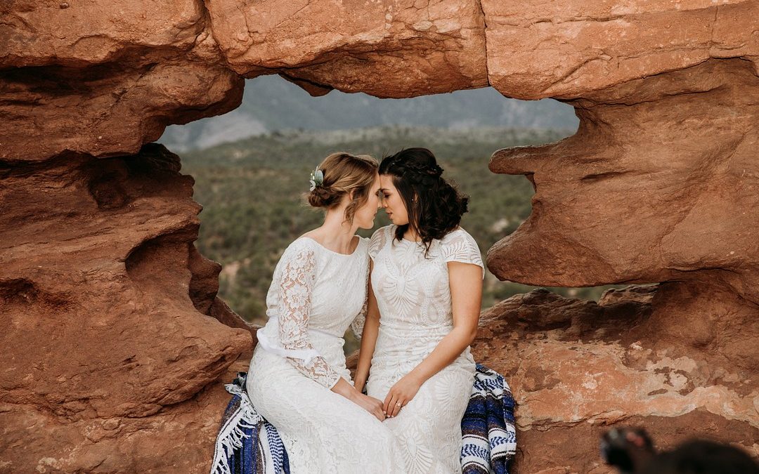Epic spring Garden of the Gods elopement with dog attendants