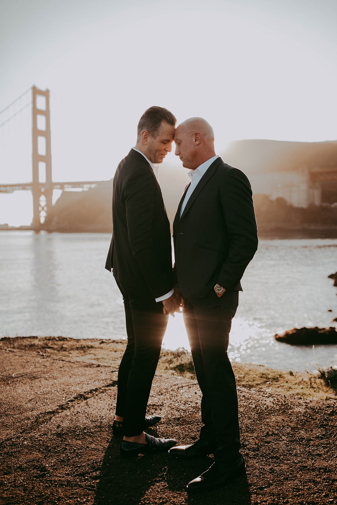 Beach anniversary photos in San Francisco, California LGBTQ+ weddings photo shoot two grooms