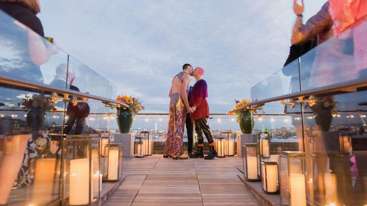 Rainbow, flowers and sequins rooftop wedding in Washington, D.C.