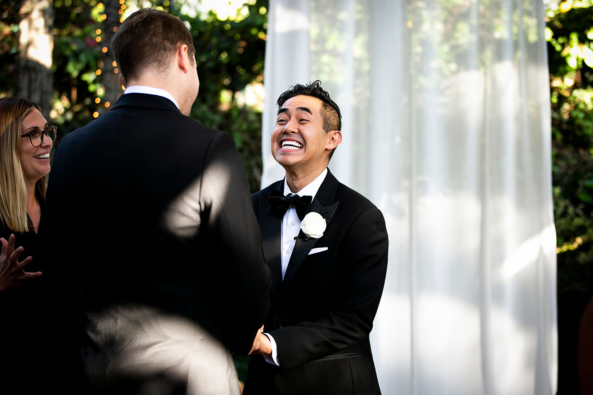 Modern summer ranch wedding in Burbank, California LGBTQ+ weddings elegant black tie vows