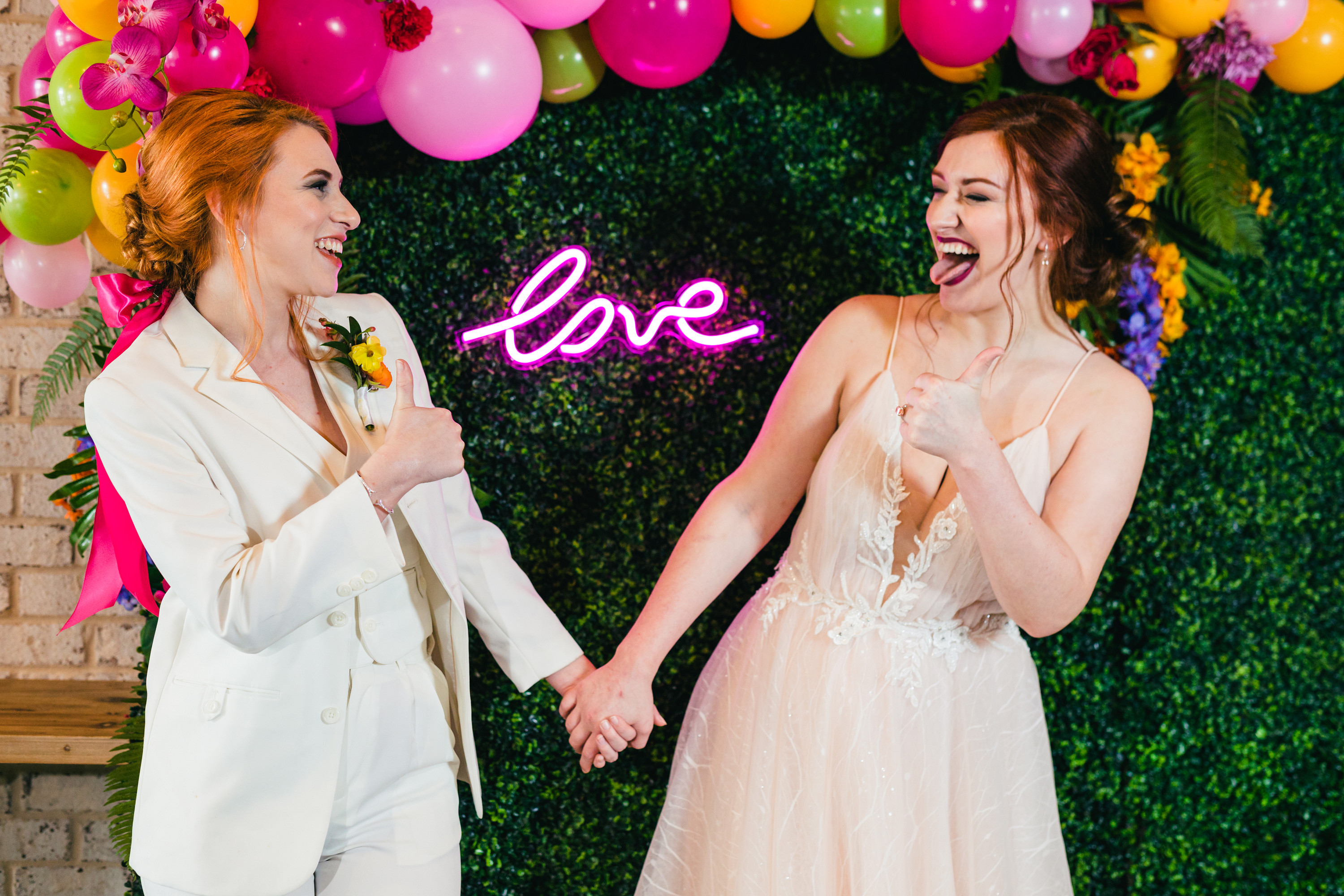 Colorful, whimsical wedding inspiration in Atlanta, Georgia LGBTQ+ weddings lesbian wedding two brides same-sex wedding rainbow