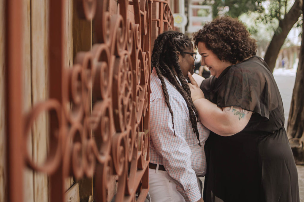 engagement photos for interracial queer wedding