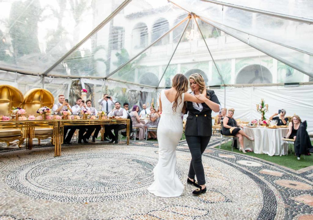 Angelina + Krista: Upscale glamorous lesbian wedding at the renowned Versace mansion in Miami Beach, Florida Suzanne Delawar Studios