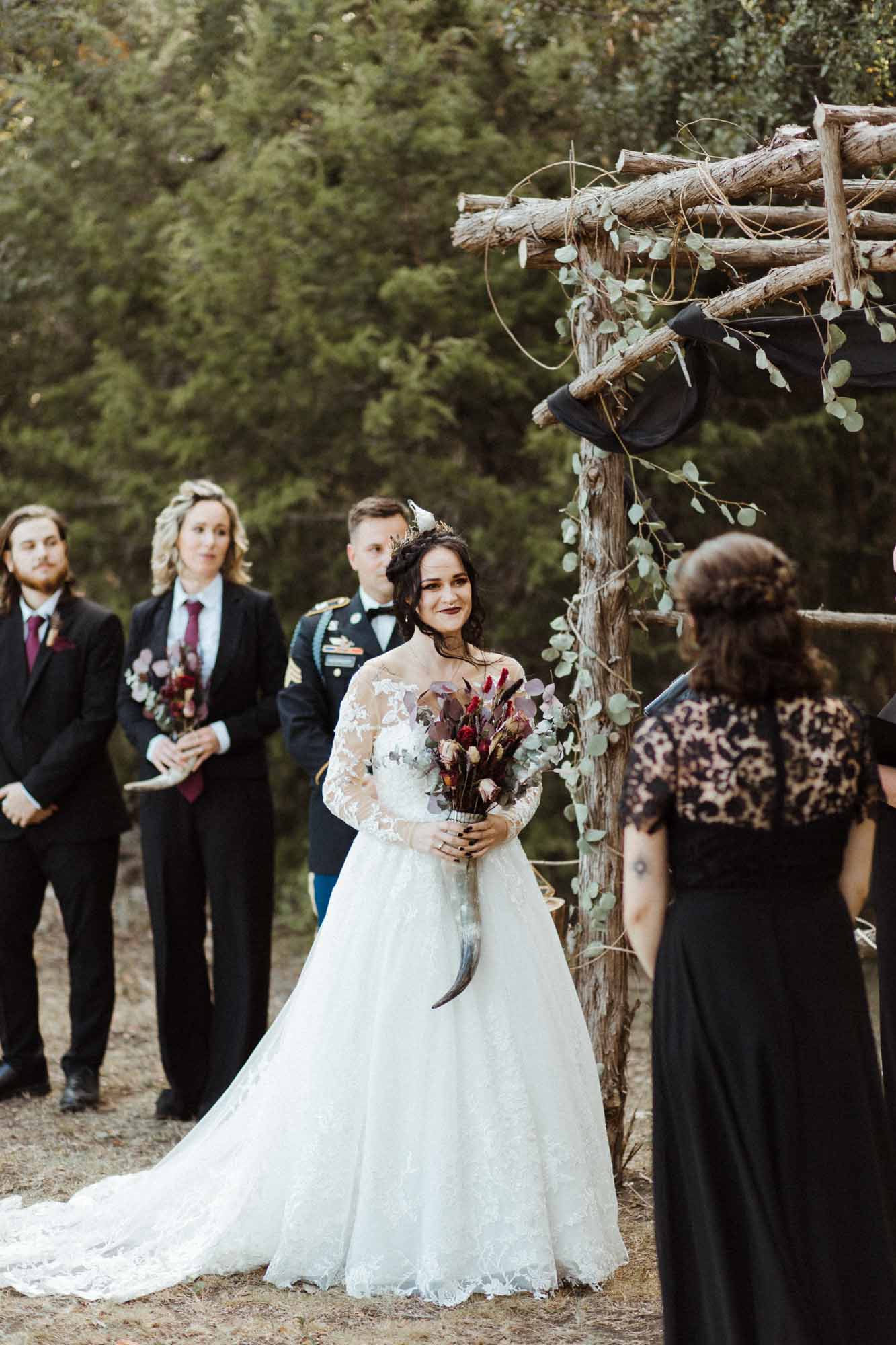 Beautifully gothic Texas wedding with creative details, photo by Leah Thomason Photography, featured on Equally Wed, the LGBTQ+ wedding magazine