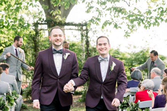 LGBTQ+ wedding featured on Equally Wed magazine with two grooms Brian + Brett: Hudson Valley garden wedding with shades of purple Upasana Mainali Photography wedding recessional