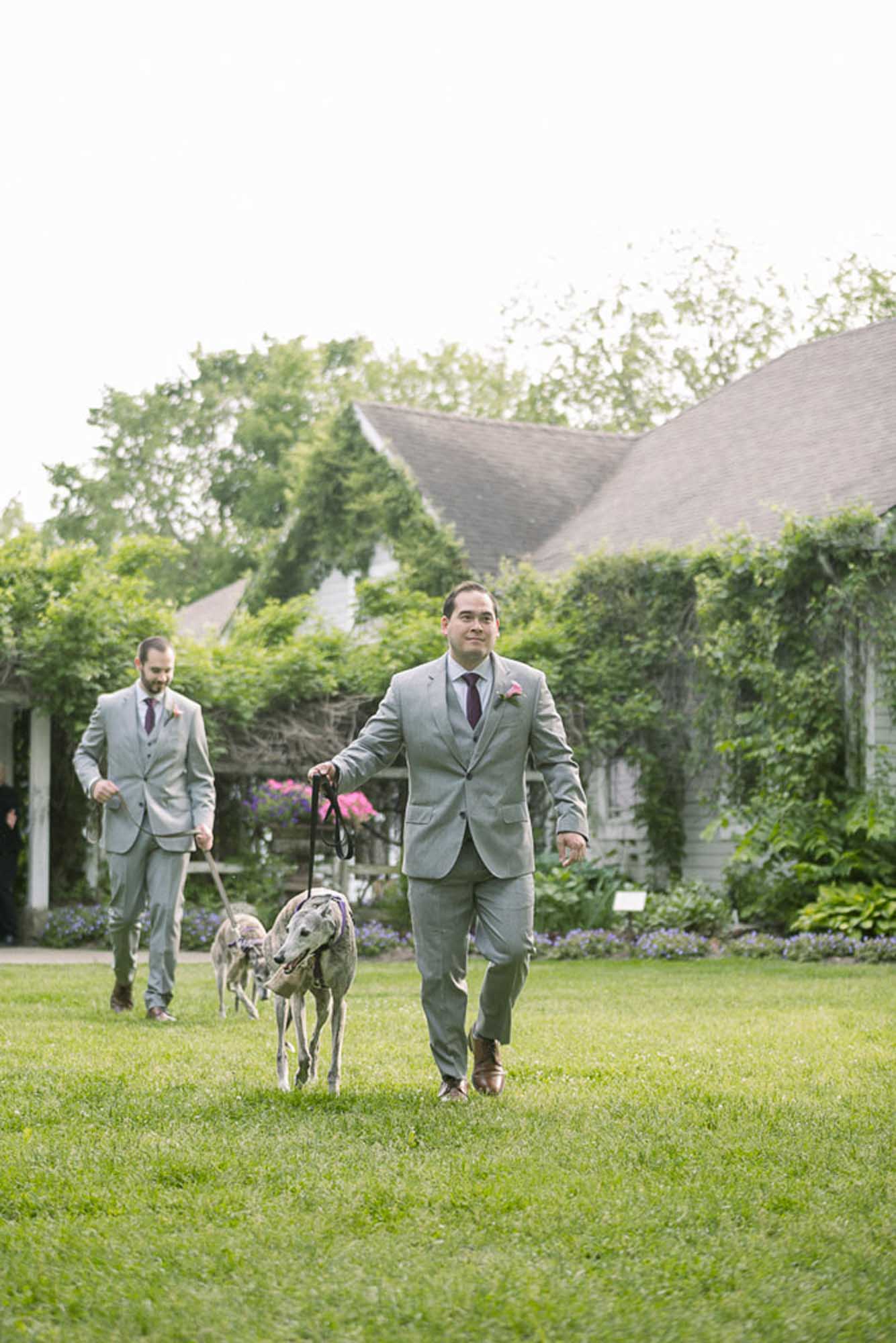 dog in wedding LGBTQ+ wedding featured on Equally Wed magazine with two grooms Brian + Brett: Hudson Valley garden wedding with shades of purple Upasana Mainali Photography outdoor wedding ceremony