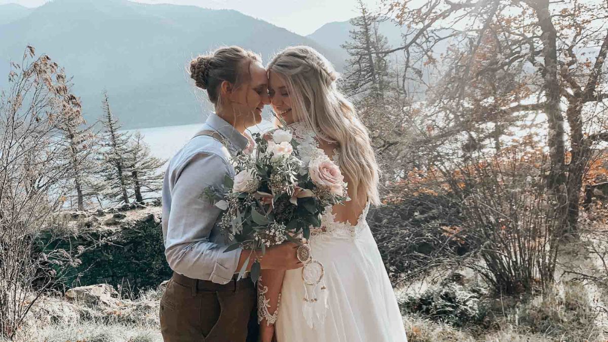 Bri + Noel: bohemian mountain elopement in Carson, Washington